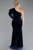 Robe de Soirée Grande Taille Longue Velours Longue Velours Bleu Marine ABU4339
