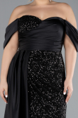 Robe De Fiançailles Grande Taille Longue Squameuse Noir ABU4086