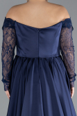 Robe Grande Taille Longue Satin Bleu Marine ABU4348