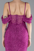 Robe de Soirée Longue Perlé Fushia ABU4394