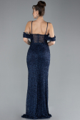 Robe de Soirée Longue Perlé Bleu Marine ABU4394