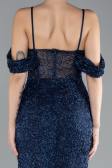 Robe de Soirée Longue Perlé Bleu Marine ABU4394