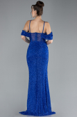 Robe de Soirée Longue Perlé Bleu Saxe ABU4394