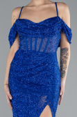Robe de Soirée Longue Perlé Bleu Saxe ABU4394