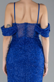Robe de Soirée Longue Perlé Bleu Saxe ABU4394
