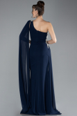 Robe Grande Taille Longue Mousseline Bleu Marine ABU4407