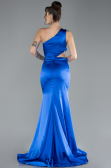 Robe de Soirée Longue Satin Bleu Saxe ABU4409