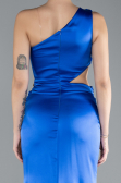 Robe de Soirée Longue Satin Bleu Saxe ABU4409