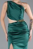 Robe de Soirée Longue Satin Émeraude ABU4409