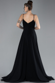 Robe de Soirée Longue Mousseline Noir ABU4412