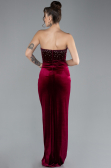 Robe de Soirée Longue Velours Rouge Bordeaux ABU4405