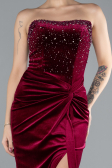 Robe de Soirée Longue Velours Rouge Bordeaux ABU4405