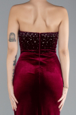 Robe de Soirée Longue Velours Rouge Bordeaux ABU4405