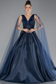 Robe de Fiançailles Design Personnalisé Longue Bleu Marine ABU4432