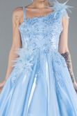 Robe De Soirée De Créateur Longue Satin Bleu ABU4438