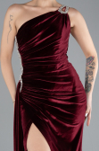 Robe de Soirée Longue Velours Rouge Bordeaux ABU3365