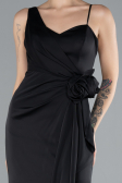 Robe de Soirée Longue Satin Noir ABU4498