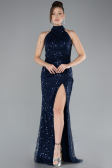 Robe de Soirée Longue Squameuse Bleu Marine ABU4376