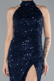 Robe de Soirée Longue Squameuse Bleu Marine ABU4376