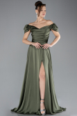 Robe de Soirée Longue Satin Kaki ABU4508