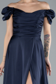 Robe de Soirée Longue Satin Bleu Marine ABU4508