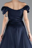 Robe de Soirée Longue Satin Bleu Marine ABU4508
