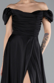 Robe de Soirée Longue Satin Noir ABU4508