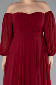 Robe De Soirée Grande Taille Longue Mousseline Rouge Bordeaux ABU2597
