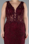 Robe De Mariée Grande Taille Longue Lacé Rouge Bordeaux ABU4504