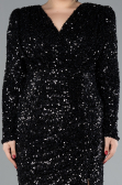 Robe De Fiançailles Grande Taille Longue Squameuse Noir ABU4373