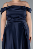 Robe de Soirée Grande Taille Longue Satin Bleu Marine ABU4528