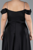 Robe de Soirée Grande Taille Longue Satin Noir ABU4528