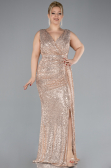 Robe De Soirée Grande Taille Squameuse Longue Saumon ABU3194
