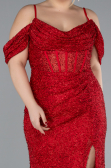 Robe De Fiançailles Grande Taille Longue Perlé Rouge ABU4395
