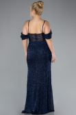 Robe De Fiançailles Grande Taille Longue Perlé Bleu Marine ABU4395