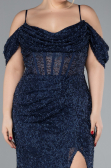 Robe De Fiançailles Grande Taille Longue Perlé Bleu Marine ABU4395