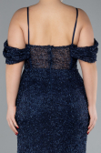 Robe De Fiançailles Grande Taille Longue Perlé Bleu Marine ABU4395