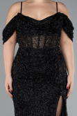 Robe De Fiançailles Grande Taille Longue Perlé Noir ABU4395