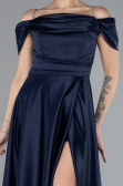 Robe de Soirée Longue Satin Bleu Marine ABU4531