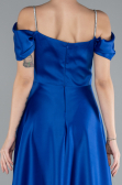 Robe de Soirée Longue Satin Bleu Saxe ABU4531