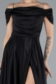 Robe de Soirée Longue Satin Noir ABU4531