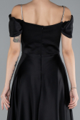 Robe de Soirée Longue Satin Noir ABU4531