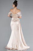 Robe De Soirée Satin Longue Beige ABU4424