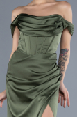 Robe de Soirée Longue Satin Kaki ABU4582
