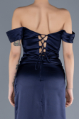 Robe de Soirée Longue Satin Bleu Marine ABU4582