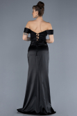 Robe de Soirée Longue Satin Noir ABU4582