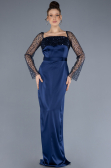 Robe de Soirée Longue Satin Bleu Marine ABU4583