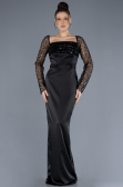 Robe de Soirée Longue Satin Noir ABU4583