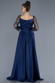 Robe de Soirée Longue Satin Bleu Marine ABU4583