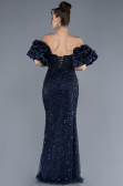 Robe de Soirée Longue Perlé Bleu Marine ABU4616